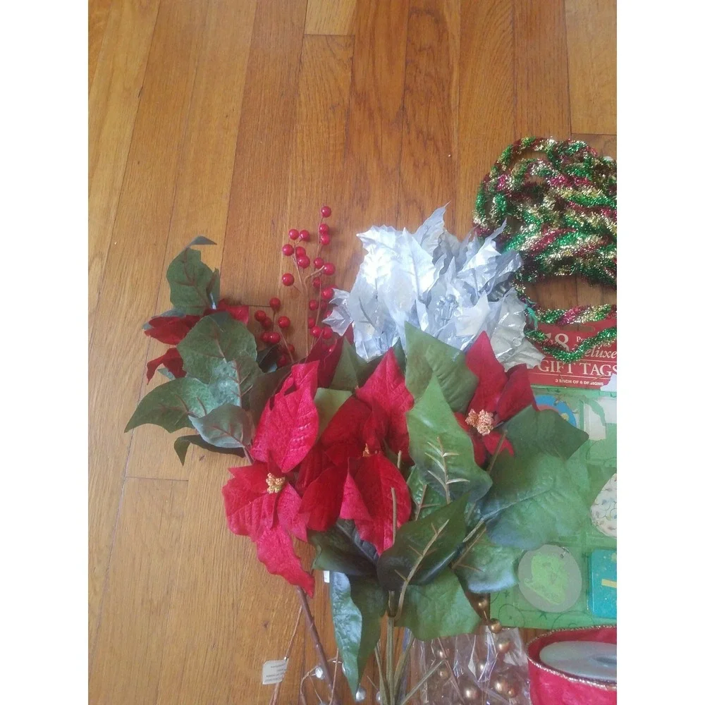 Big Lot Of Holiday Christmas Gift Baskets Supplies Ribbons Picks Tags Ornaments
